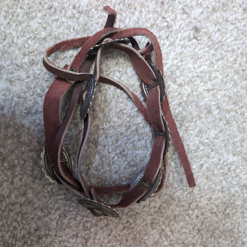 Brown Leather Concho Belt Western - Picture 2 of 4